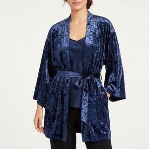 I.N.C. International Concepts Intimates Velvet Robe Womens Medium Navy Tie Front